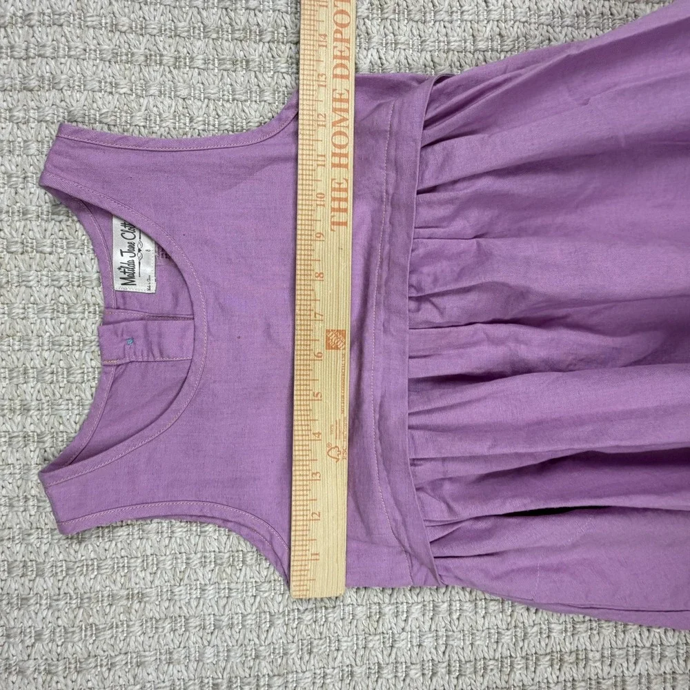 Matilda Jane Girls Dress Size 8 Purple Linen Sundress Ruffle Hem Pockets Whimsy